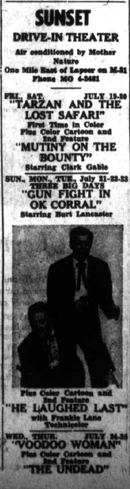 Sunset Drive-In Theatre - 17 July 1957 Ad (newer photo)